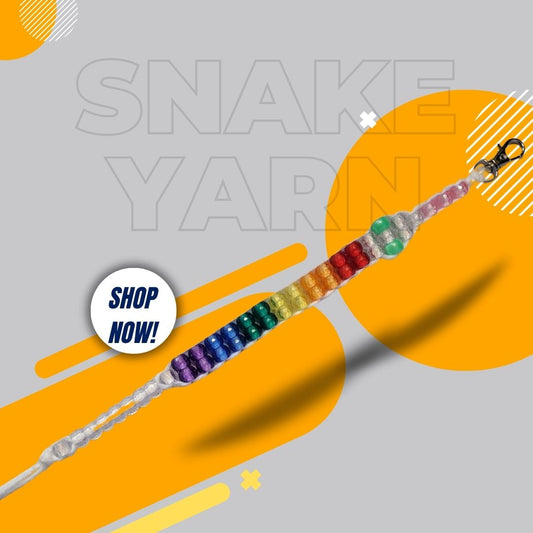 Clear Jeweled Snake with White Yarn (Rainbow Pride Flag)