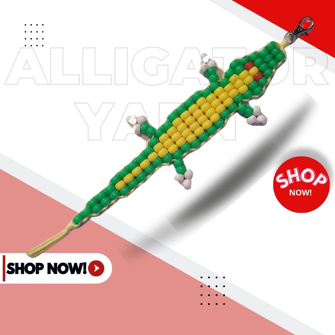 Green Alligator with Yellow Yarn