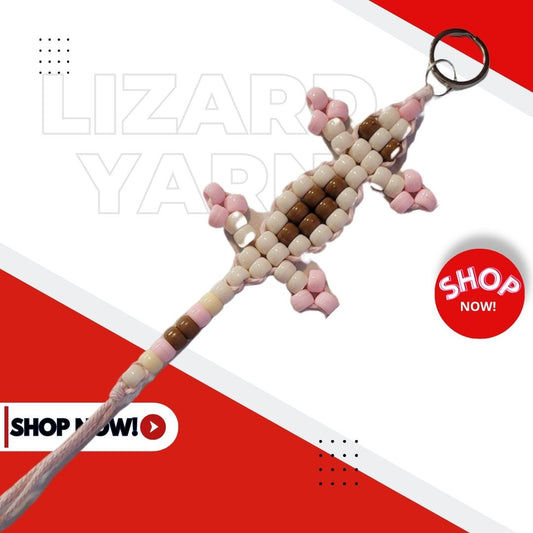 Mini Key Ring Light Pink Yarn Lizard